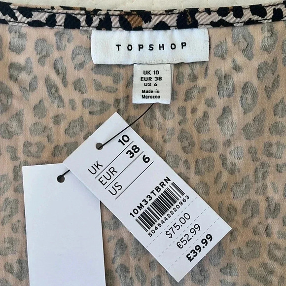 NWT Long Puff Sleeve Mini Dress Women's 6 Leopard Print Swing Flirty Milkmaid - Picture 3 of 17